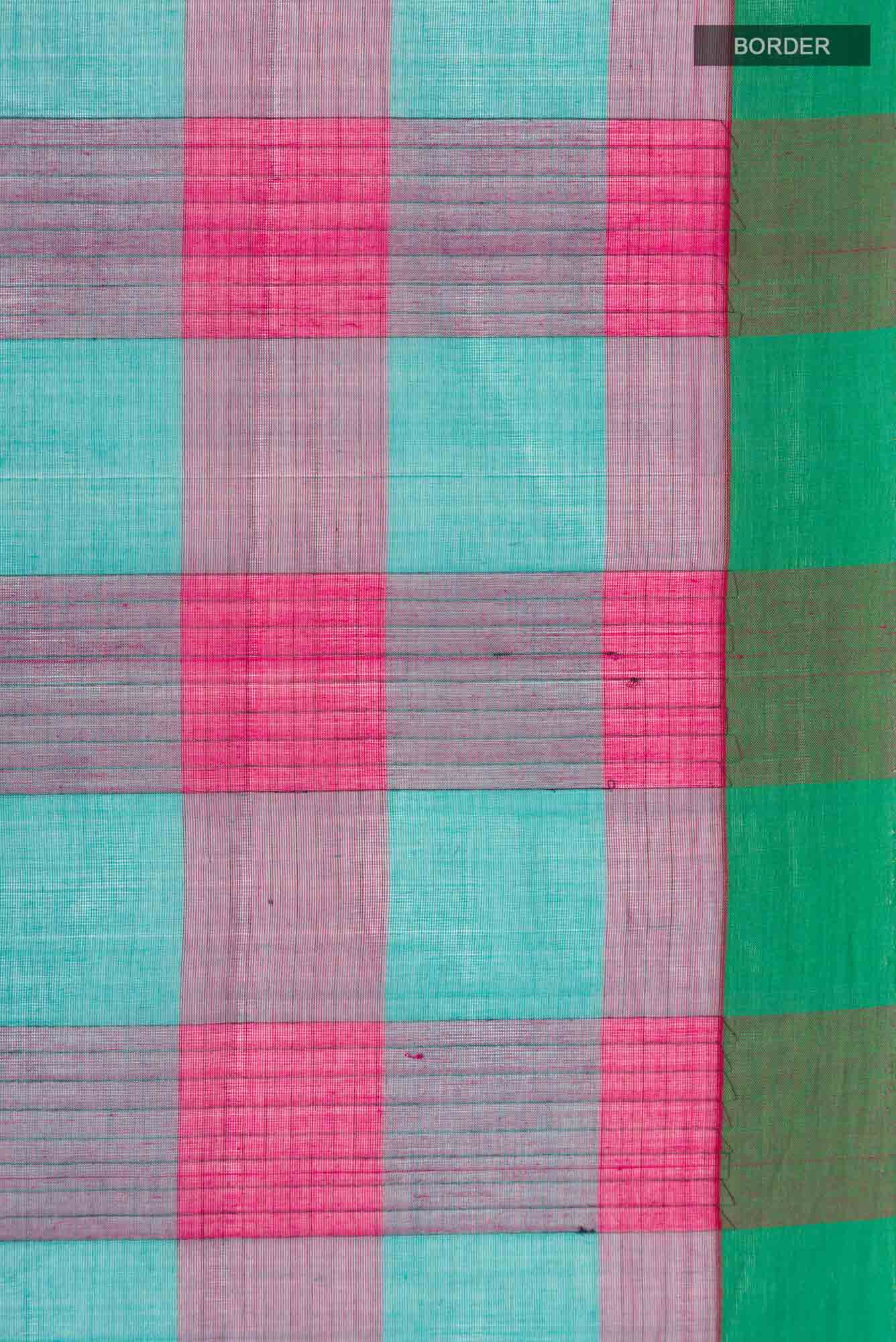 Border image of Multi Color Coimbatore Cotton Saree with Checked design on the body and Plain Border. 