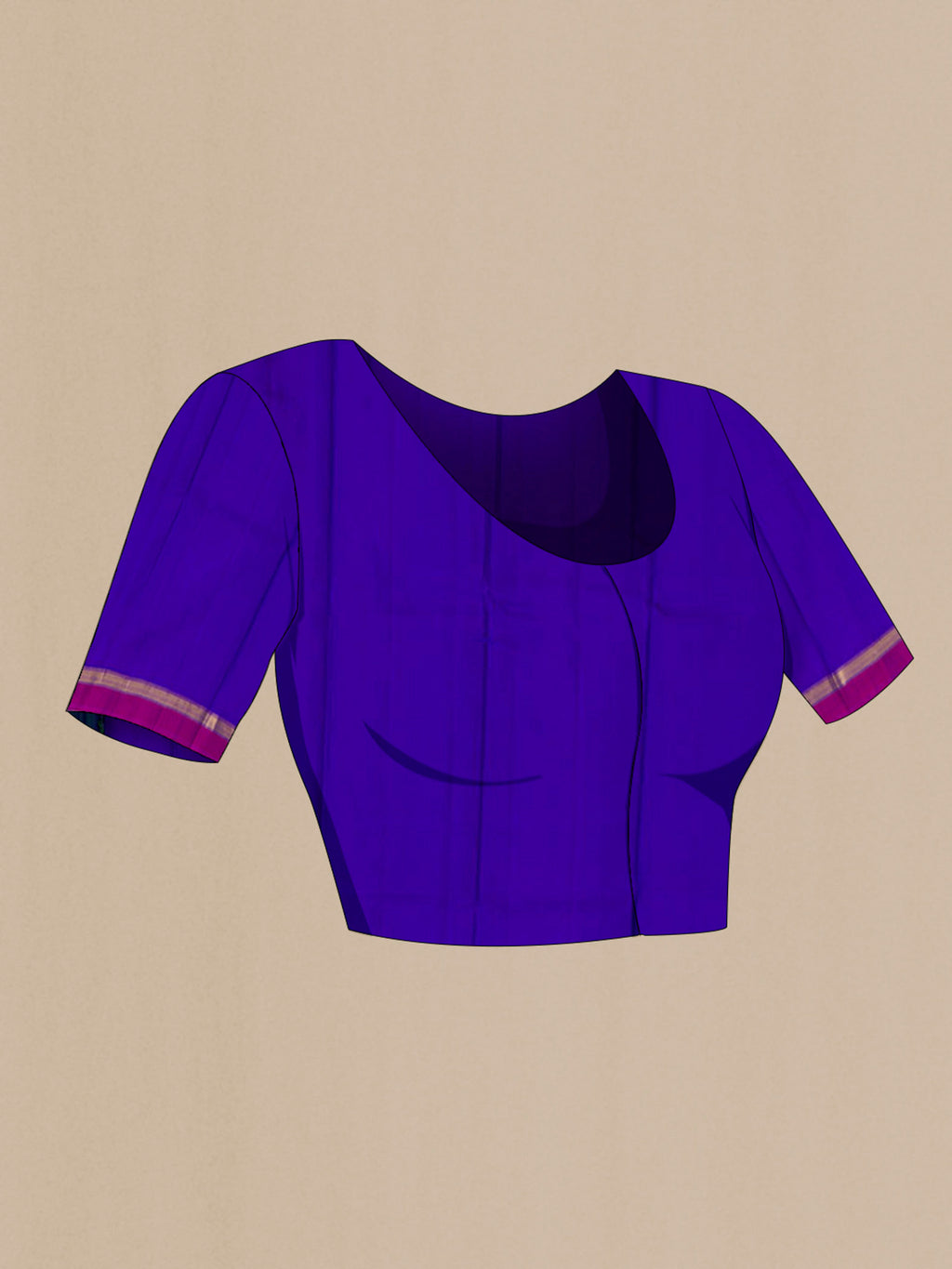 Close up image of the blouse of Blue with Green Color Kanchipuram Silk Saree with Plain Body and Zari Border. 