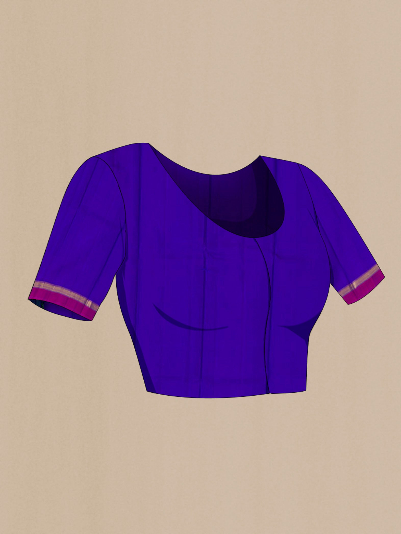 Close up image of the blouse of Blue with Green Color Kanchipuram Silk Saree with Plain Body and Zari Border. 