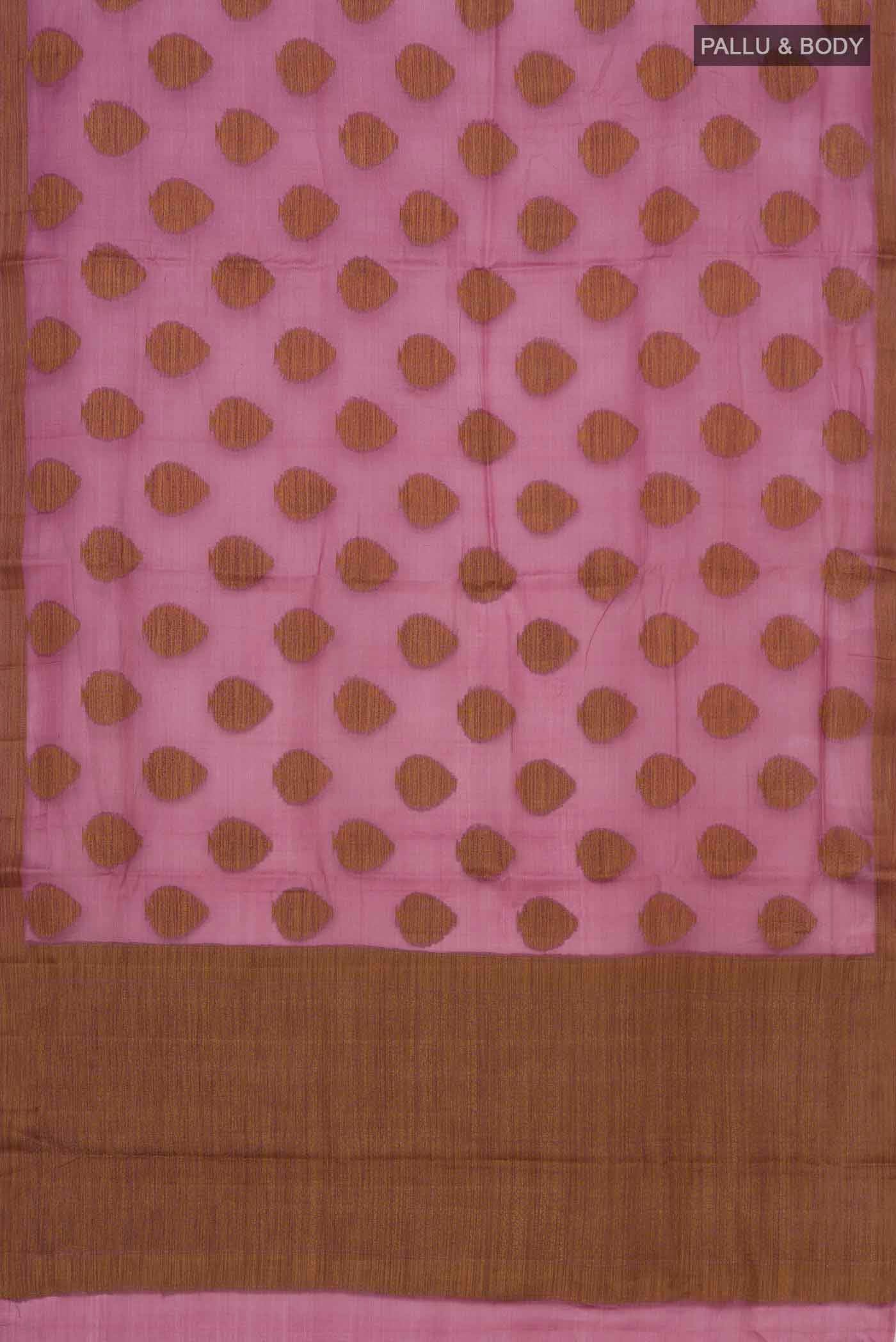 Flat view of Mauve Banarasi Tussar Silk Saree with Thread Butta on the body and Thread Border. 