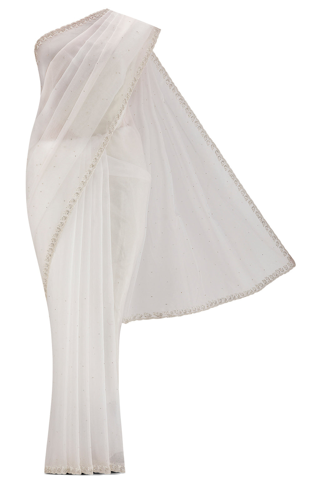 White Blended Organza Silk Saree