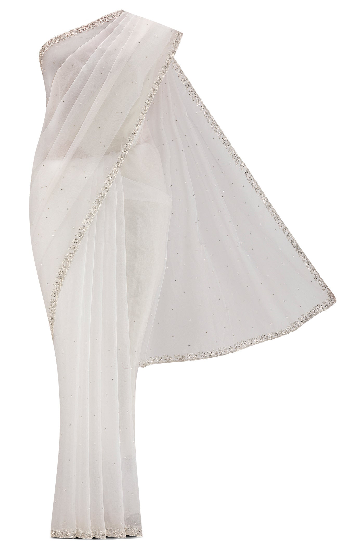 White Blended Organza Silk Saree