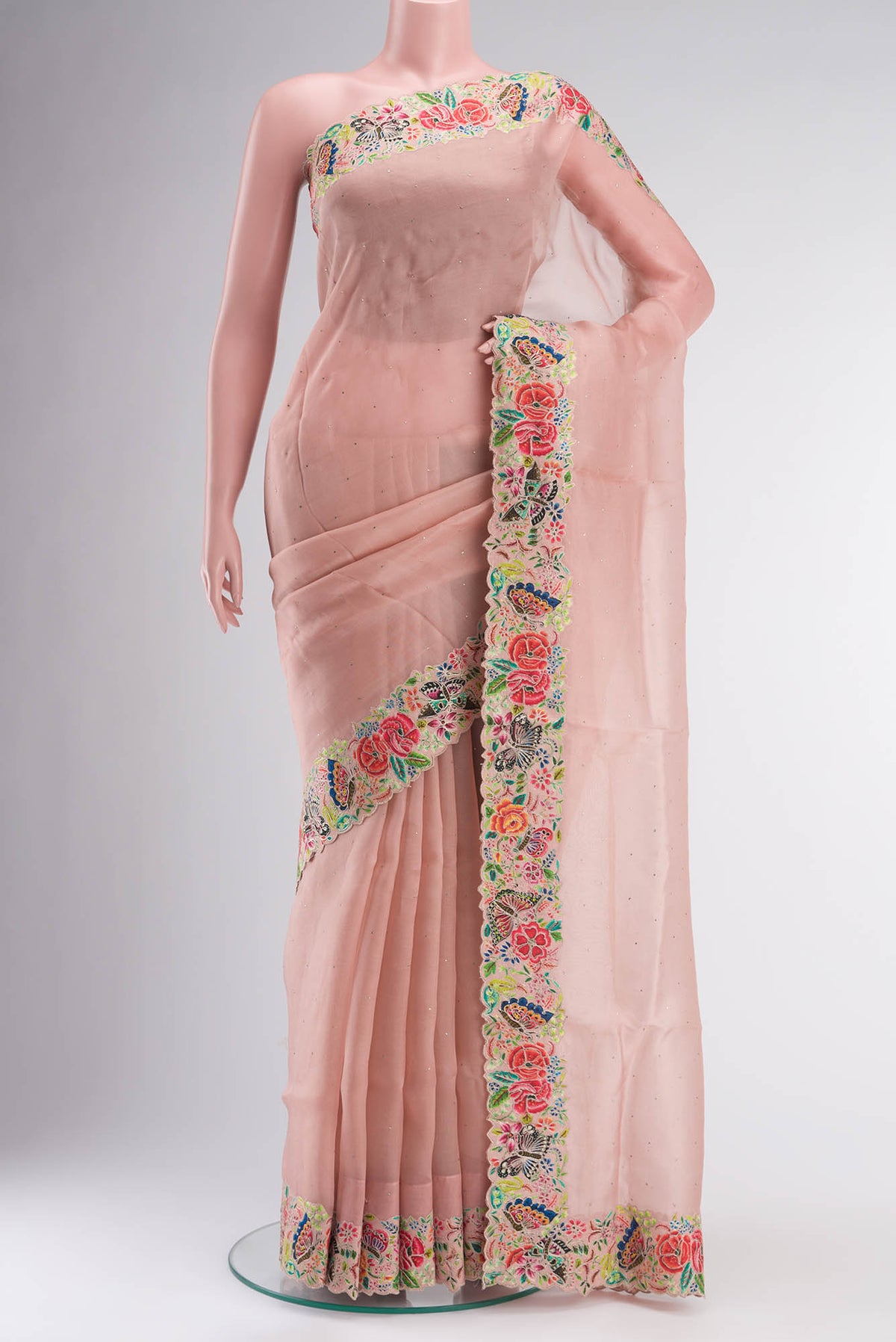 Peach Pure Organza Silk Saree