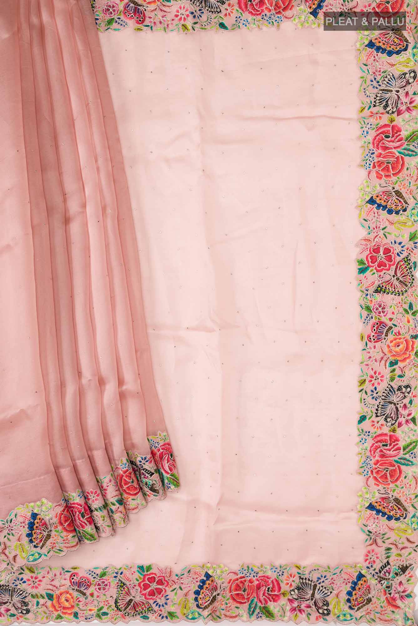 Peach Pure Organza Silk Saree