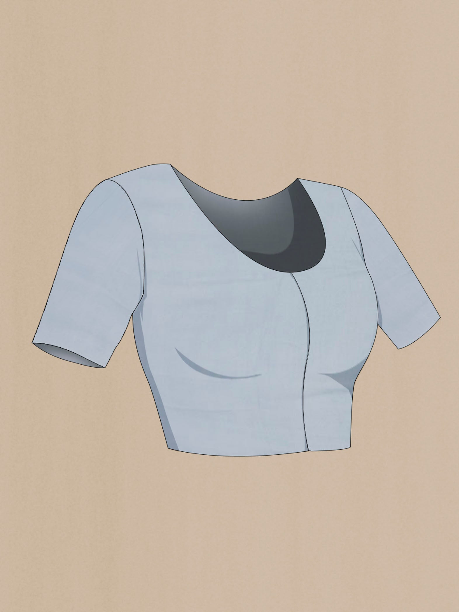 Close up image of the blouse of Blue Blended Georgette Saree with Printed design on the body and Printed Border. 