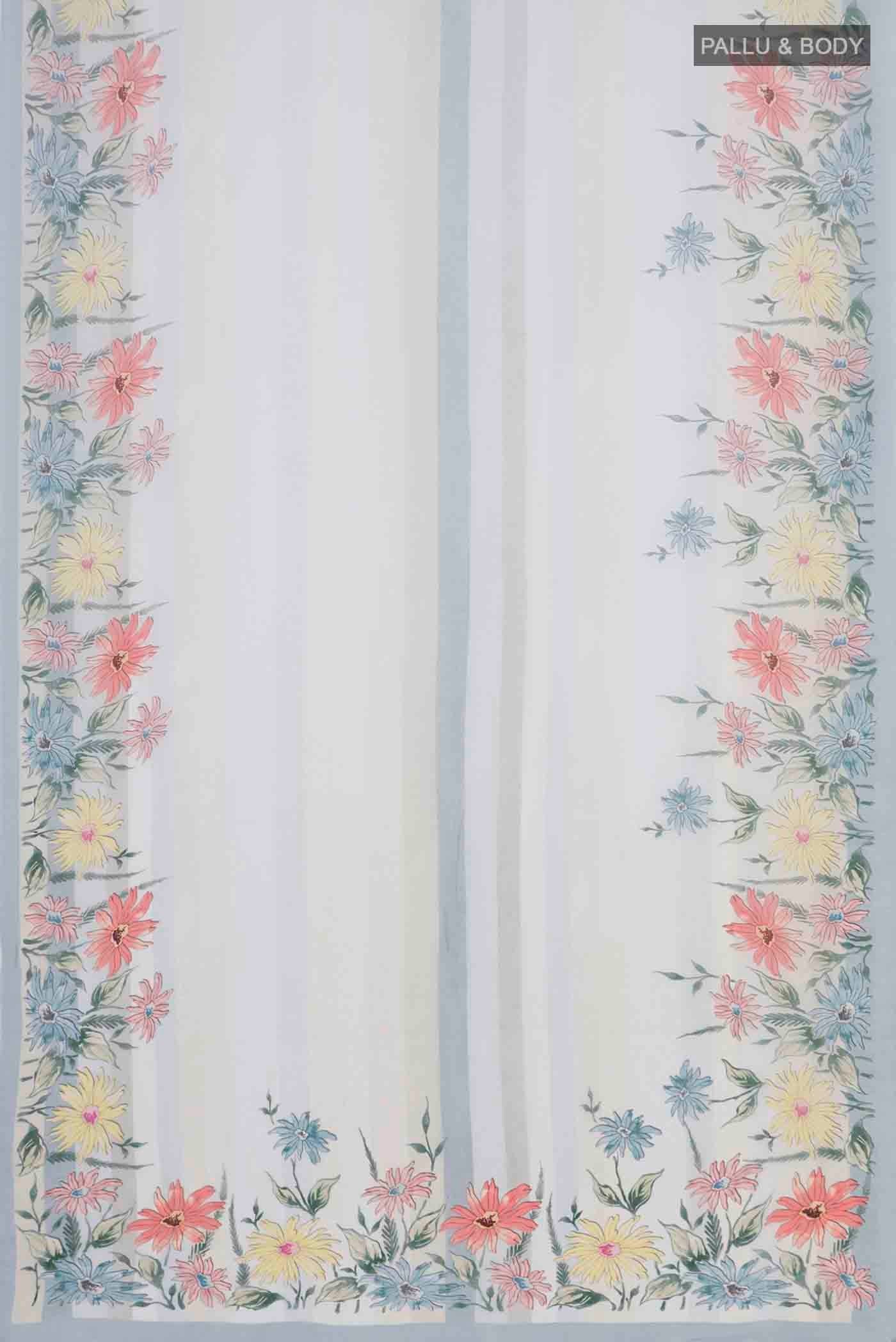 Flat view of Blue Blended Georgette Saree with Printed design on the body and Printed Border. 