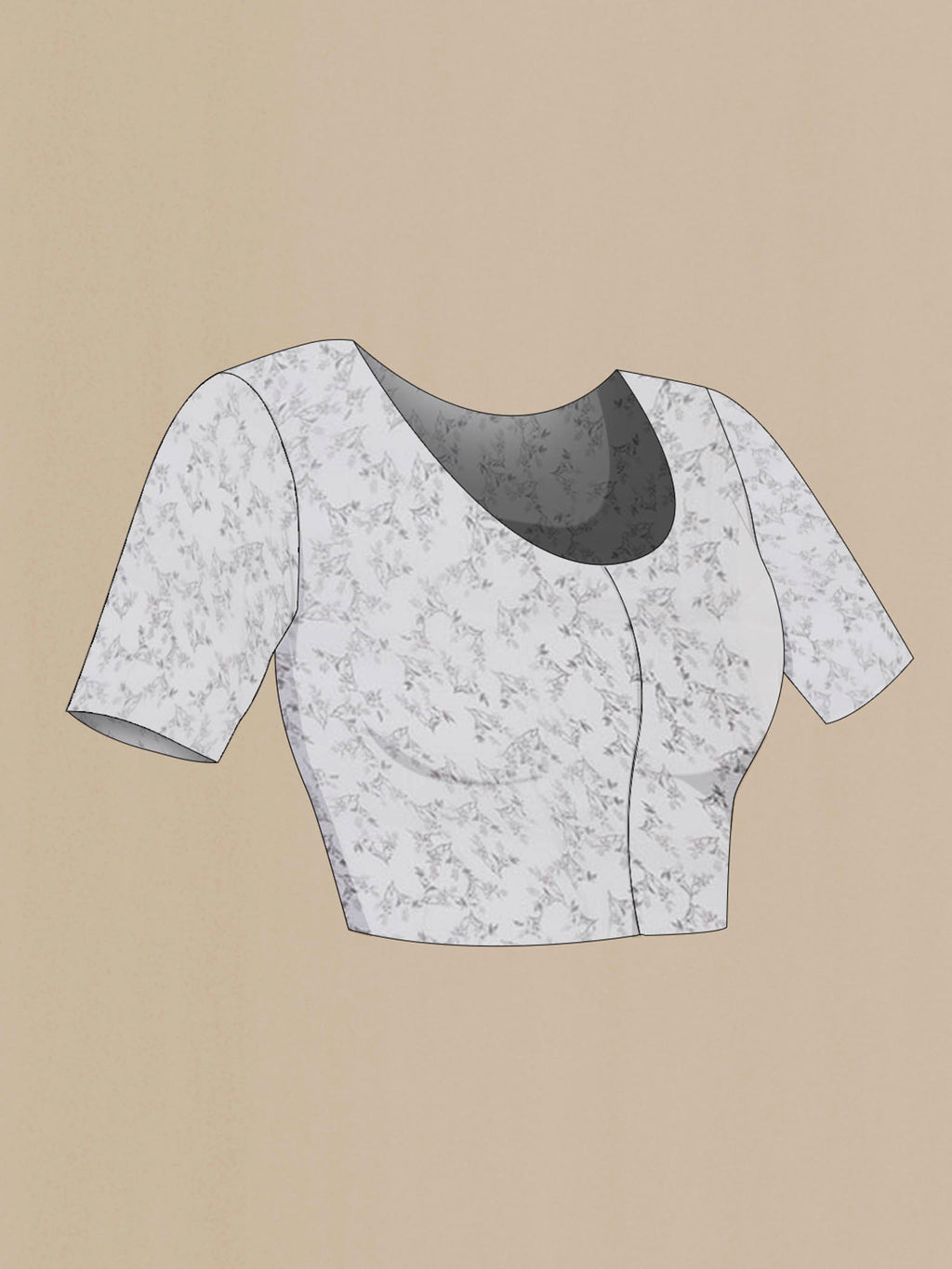 Close up image of the blouse of Off White Blended Georgette Saree with Stripes on the body and Plain Border. 