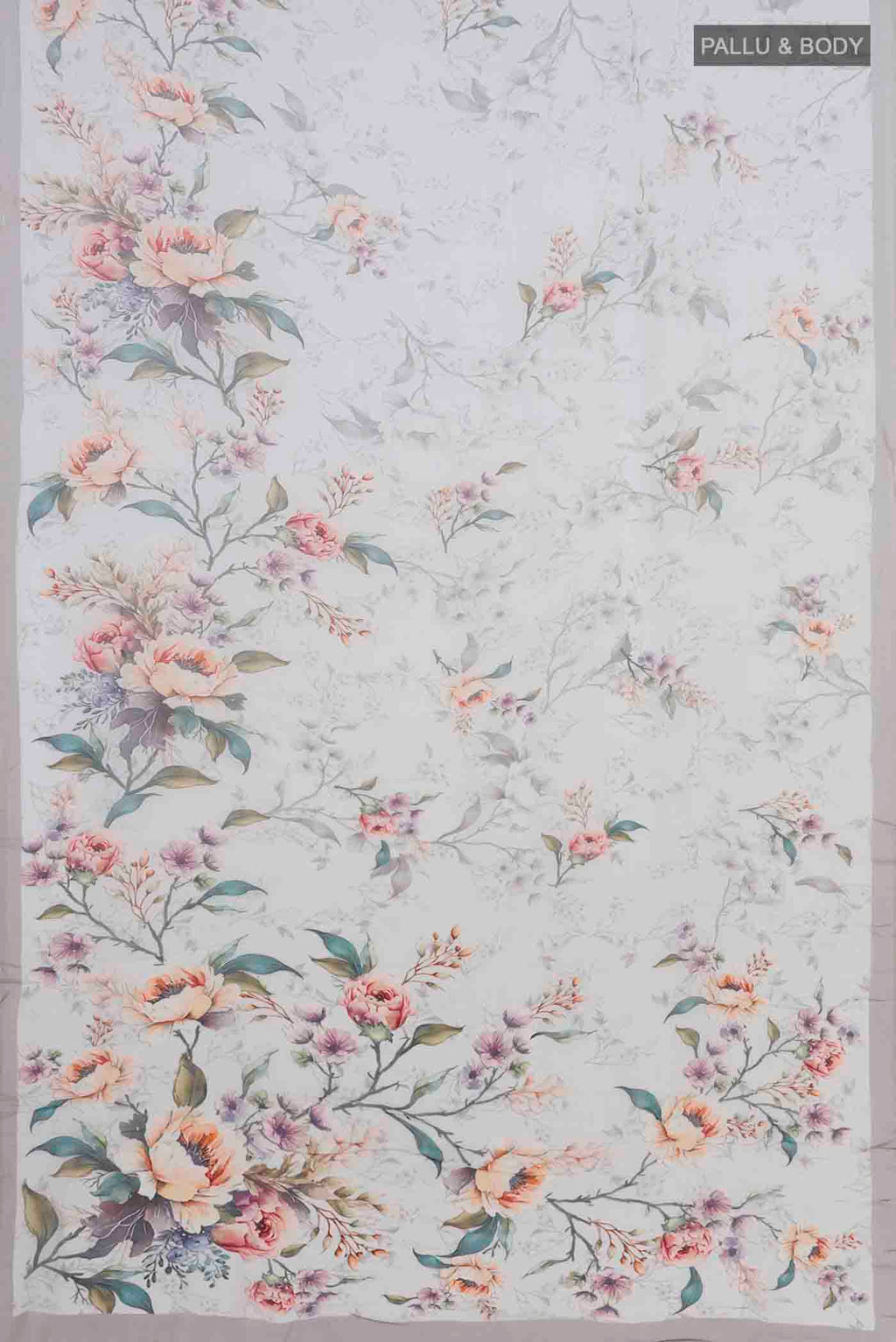 Flat view of Off White Blended Georgette Saree with Stripes on the body and Plain Border. 