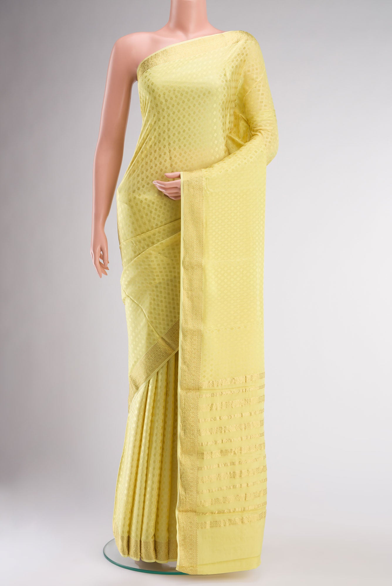 Yellow Mysore Crepe Saree