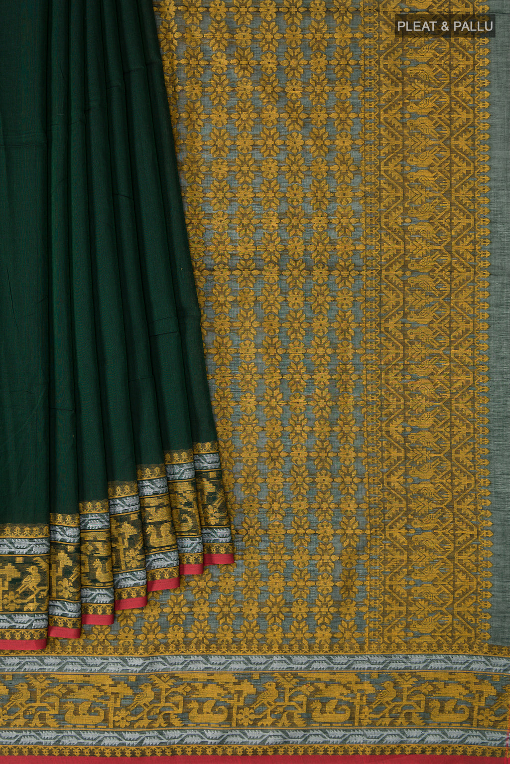 Priyambada-Bottle Green Bengal Cotton Saree