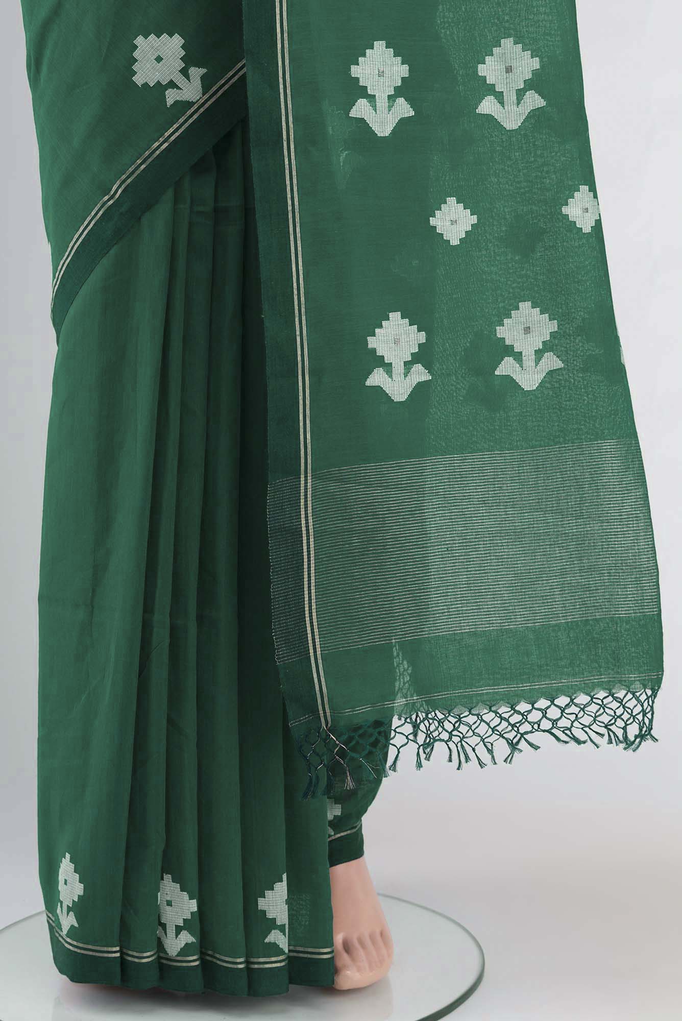 Anuradha-Bluish Green Bengal Cotton saree