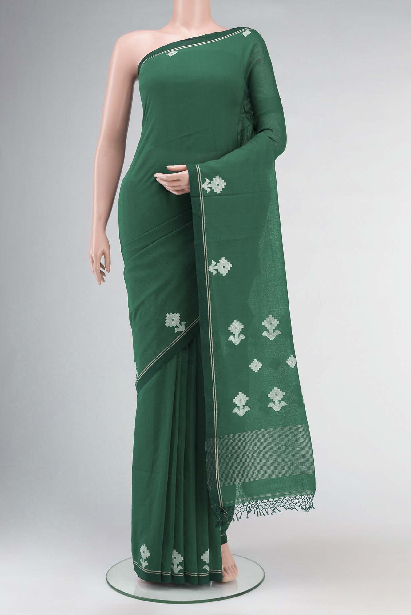 Anuradha-Bluish Green Bengal Cotton saree