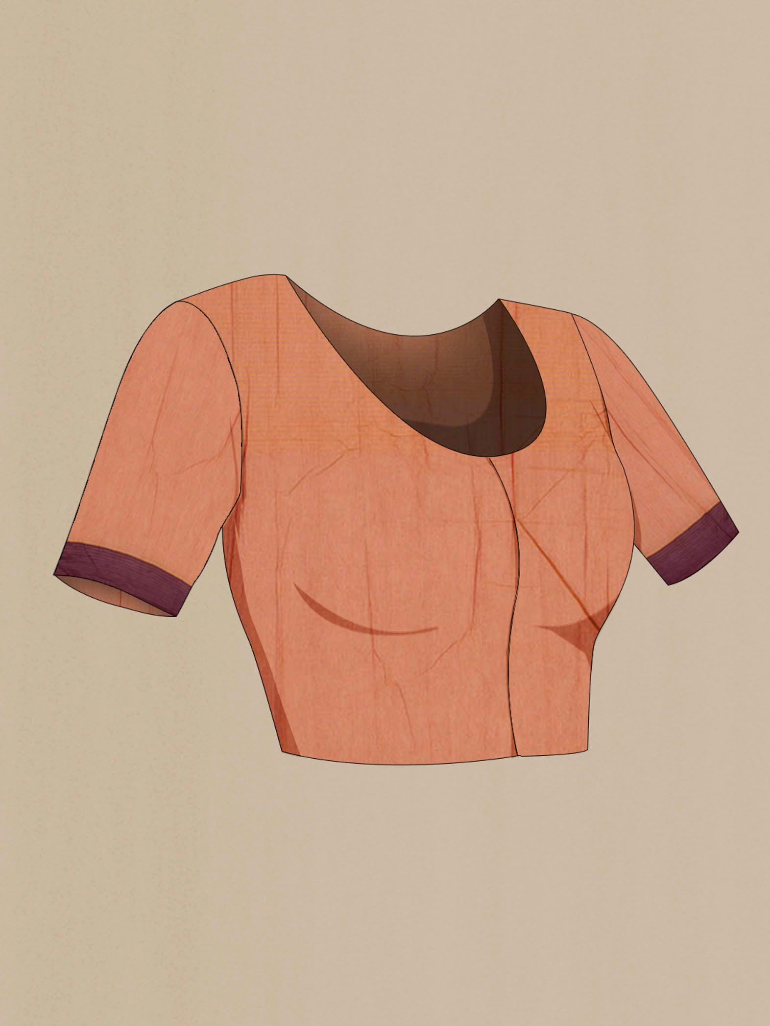 Close up image of the blouse of Mustard Kanchi Cotton Saree with Thread Butta on the body and Plain Border. 