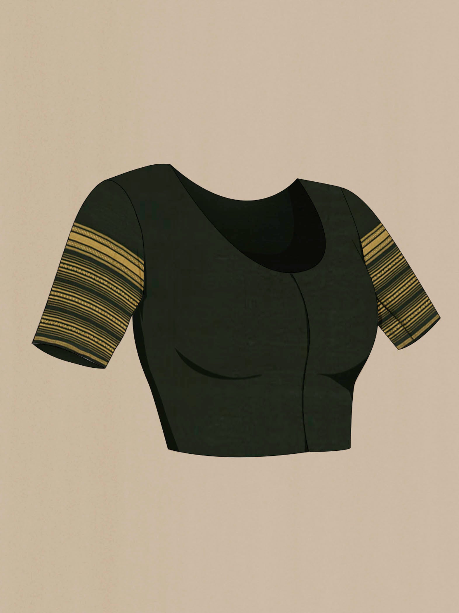 Close up image of the blouse of Orange Blended Crepe Saree with Plain Body and Zari Border. 