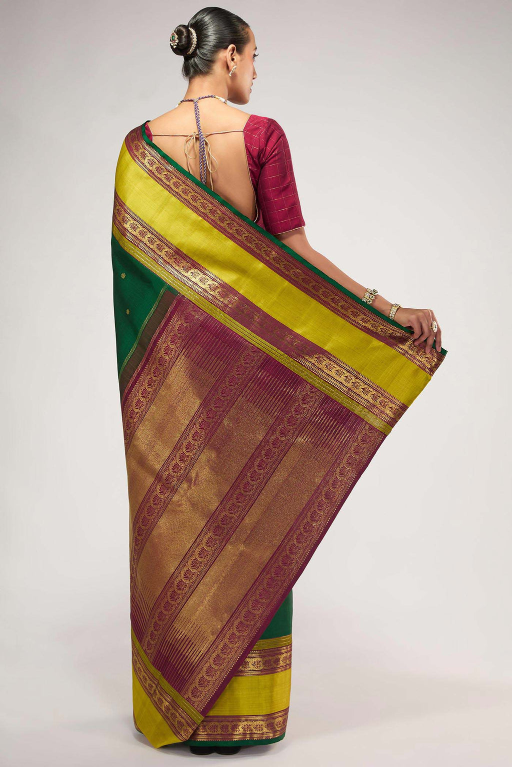 Flat view of Green Pure Organza Silk Saree with Bird Print on the body and Without Border