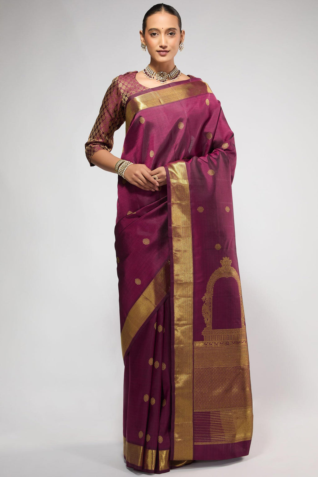 Thiruvakshi-Pure Silk Pure Gold Zari Maroon Kanchipuram Saree