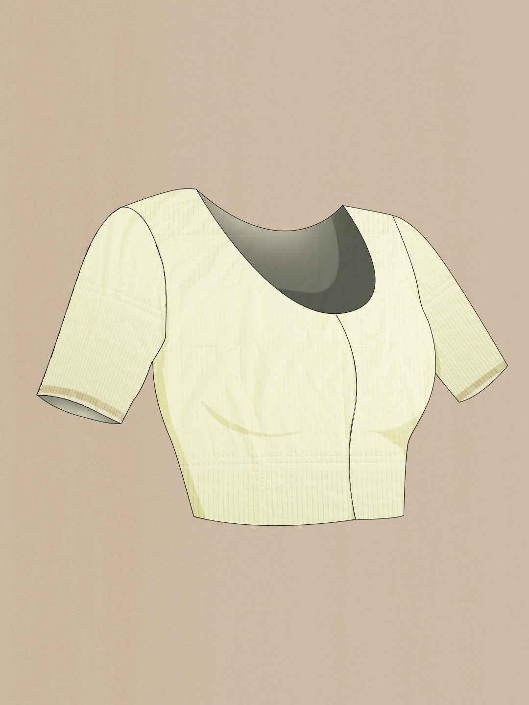 Close up image of the blouse of Lemon Yellow Bengal Cotton Saree with Jamdani on the body and Zari Border