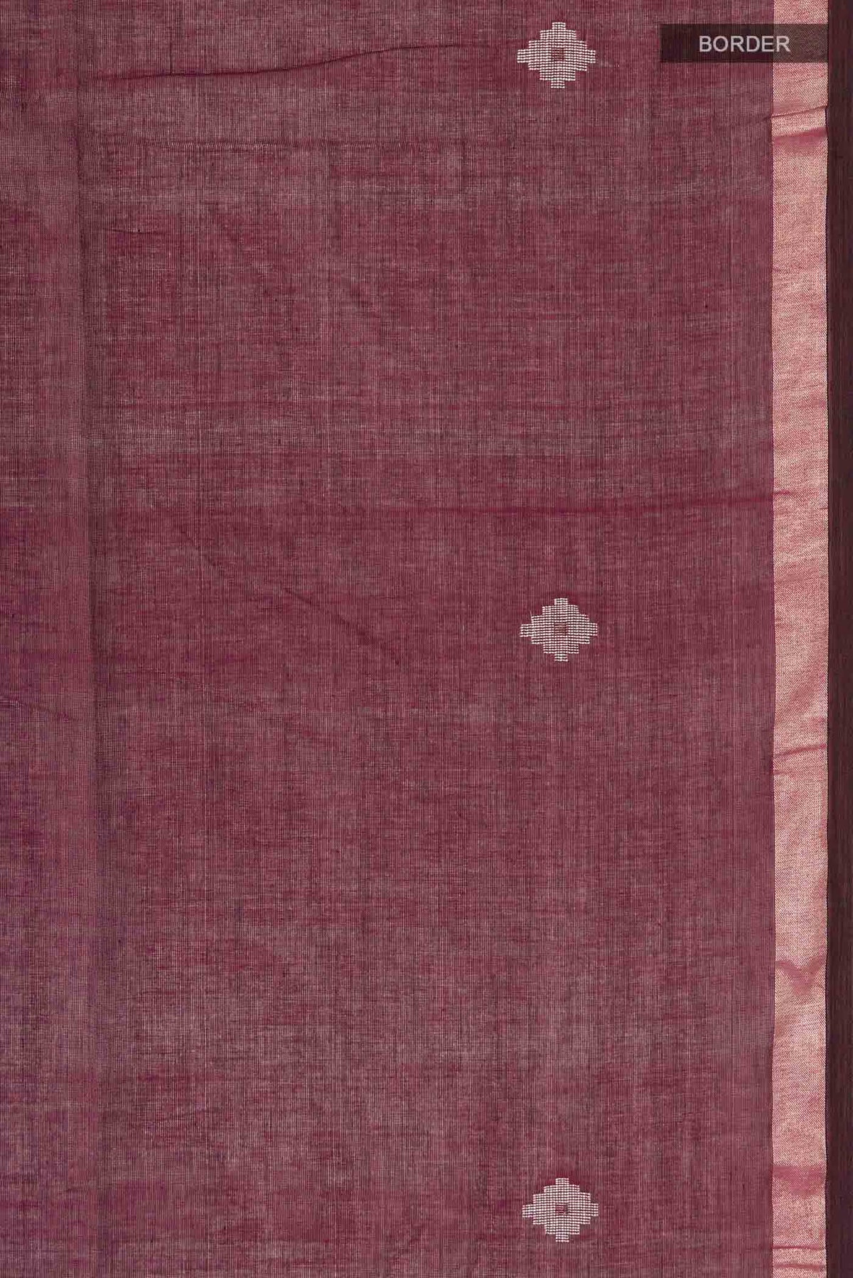 Border image of Maroon Bengal Cotton Saree with Plain Body and Zari Border