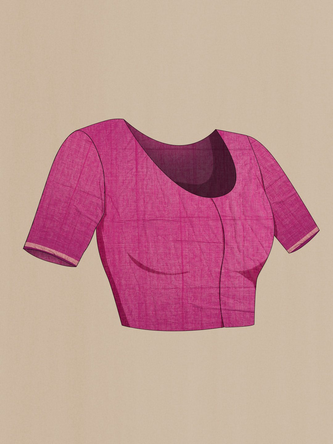 Close up image of the blouse of Magenta Bengal Cotton Saree with Plain Body and Zari Border