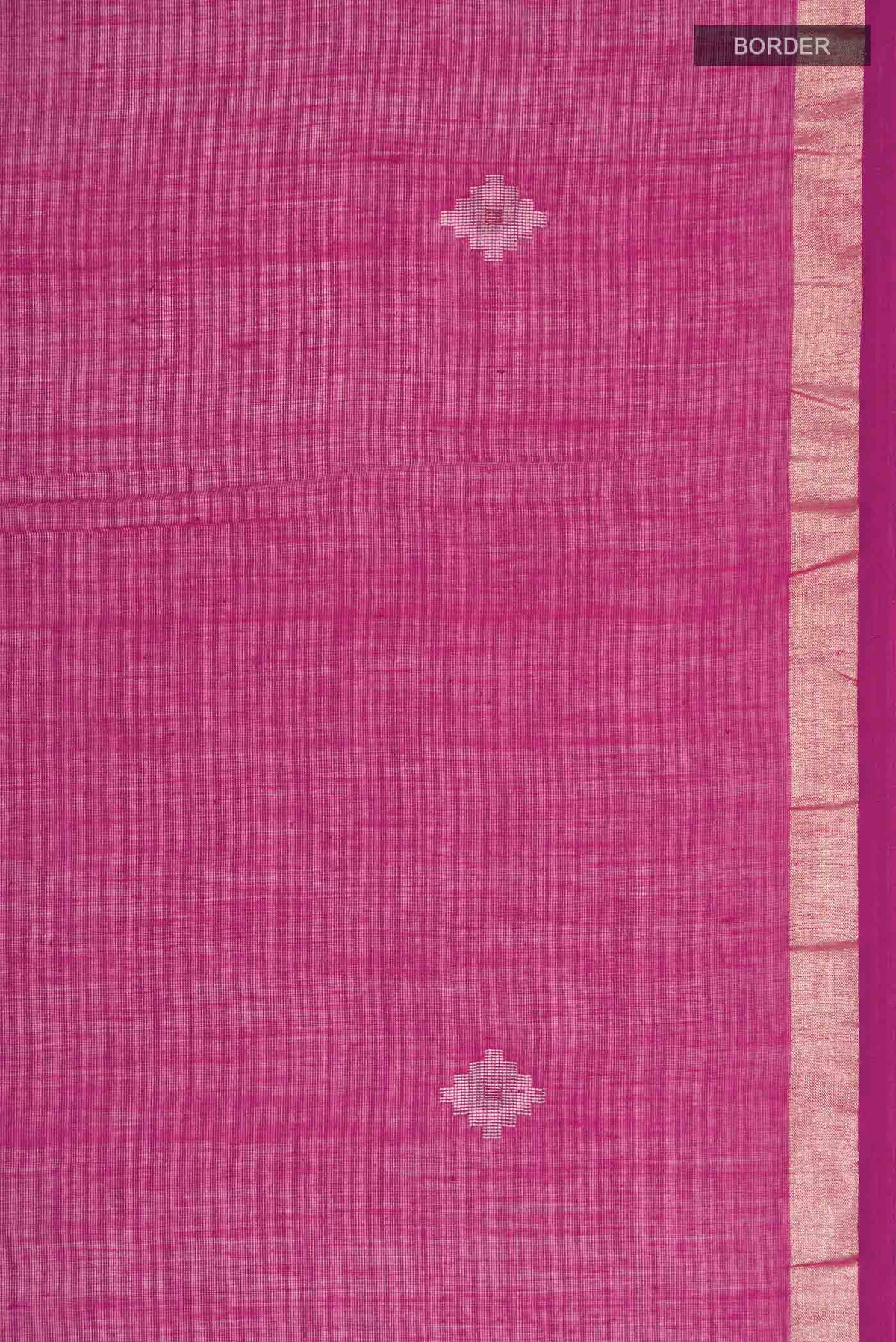 Border image of Magenta Bengal Cotton Saree with Plain Body and Zari Border