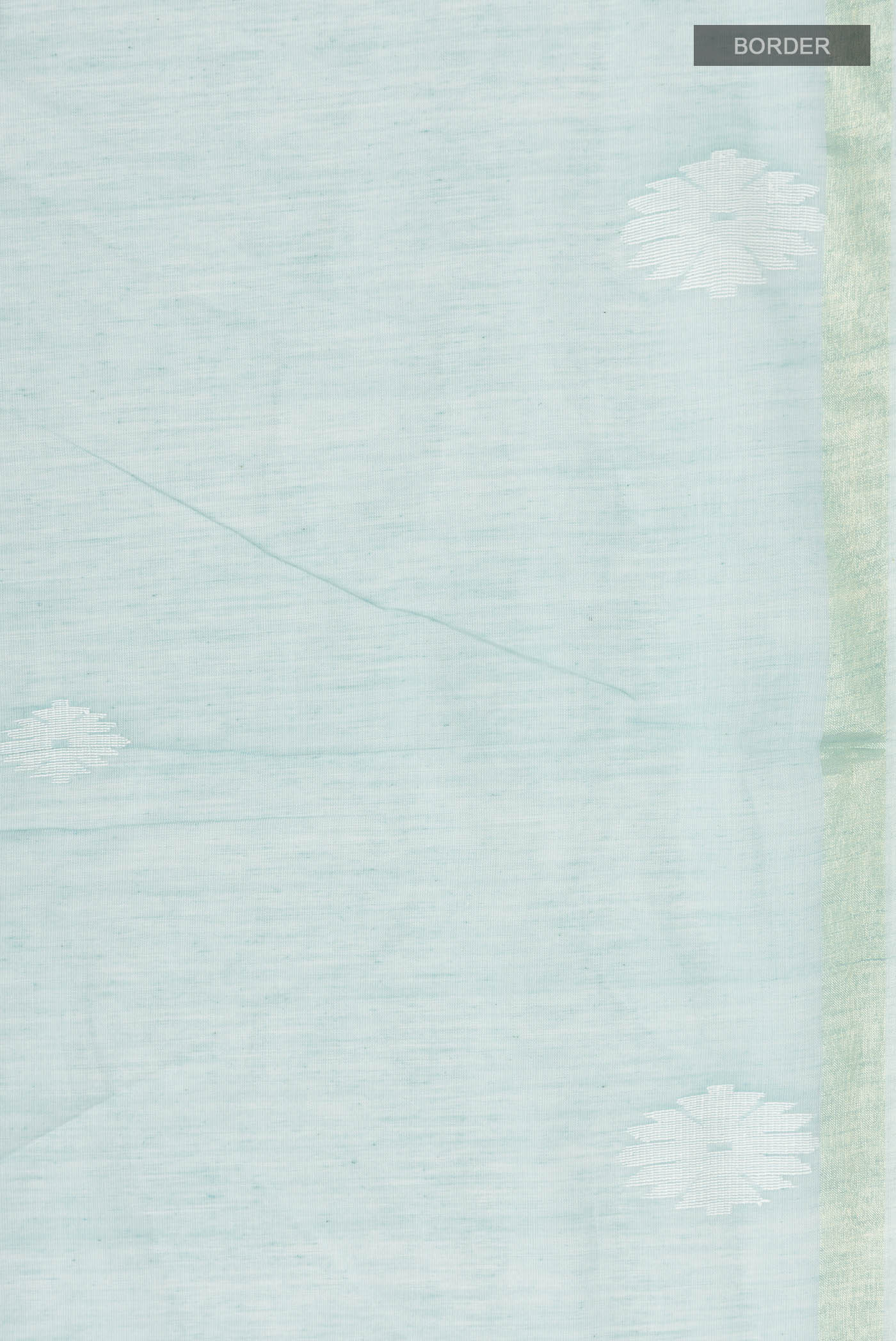 Border image of Sea Green Bengal Cotton Saree with Thread Butta on the body and Zari Border