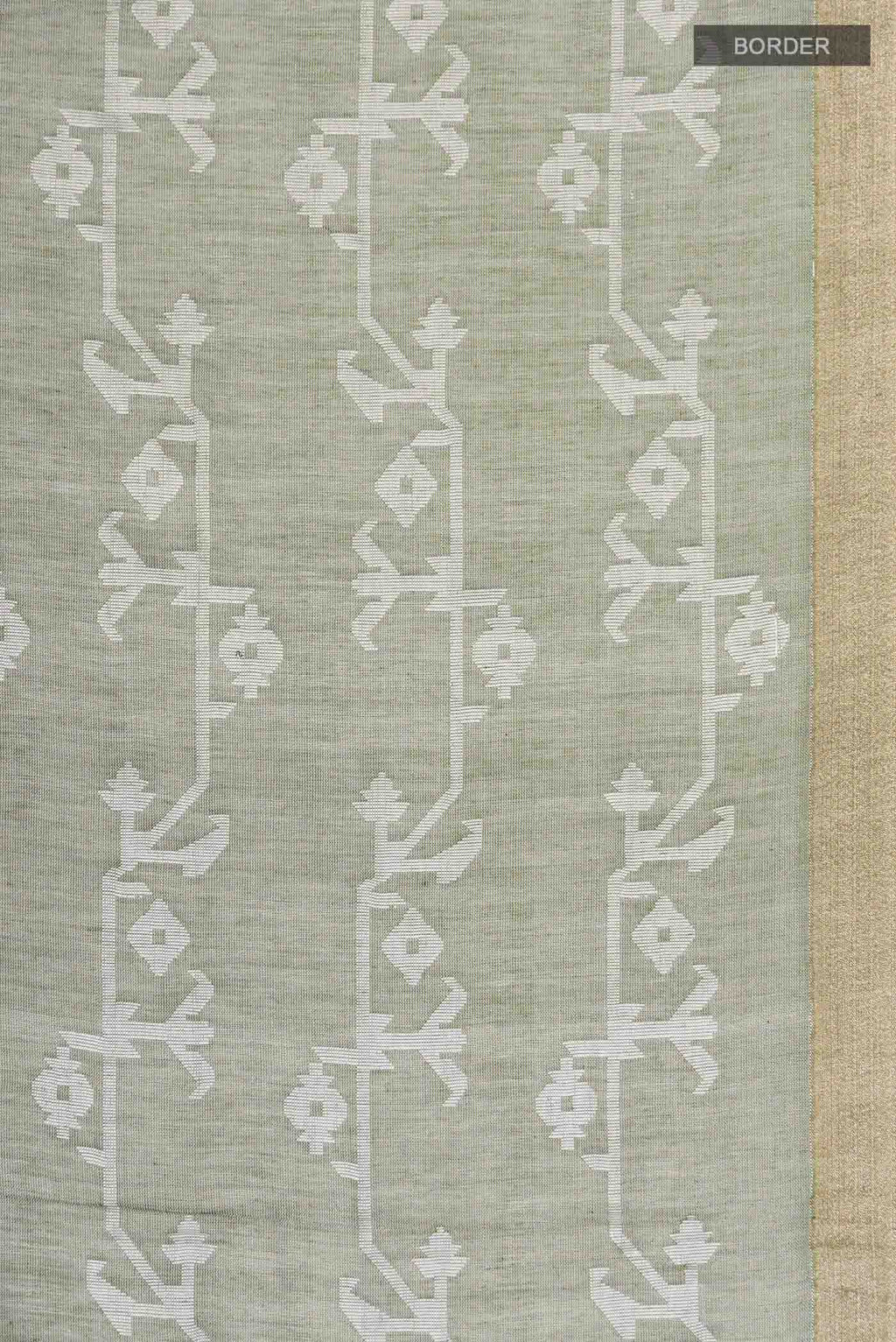 Border image of Olive Green Bengal Cotton Saree with Jamdani on the body and Zari Border