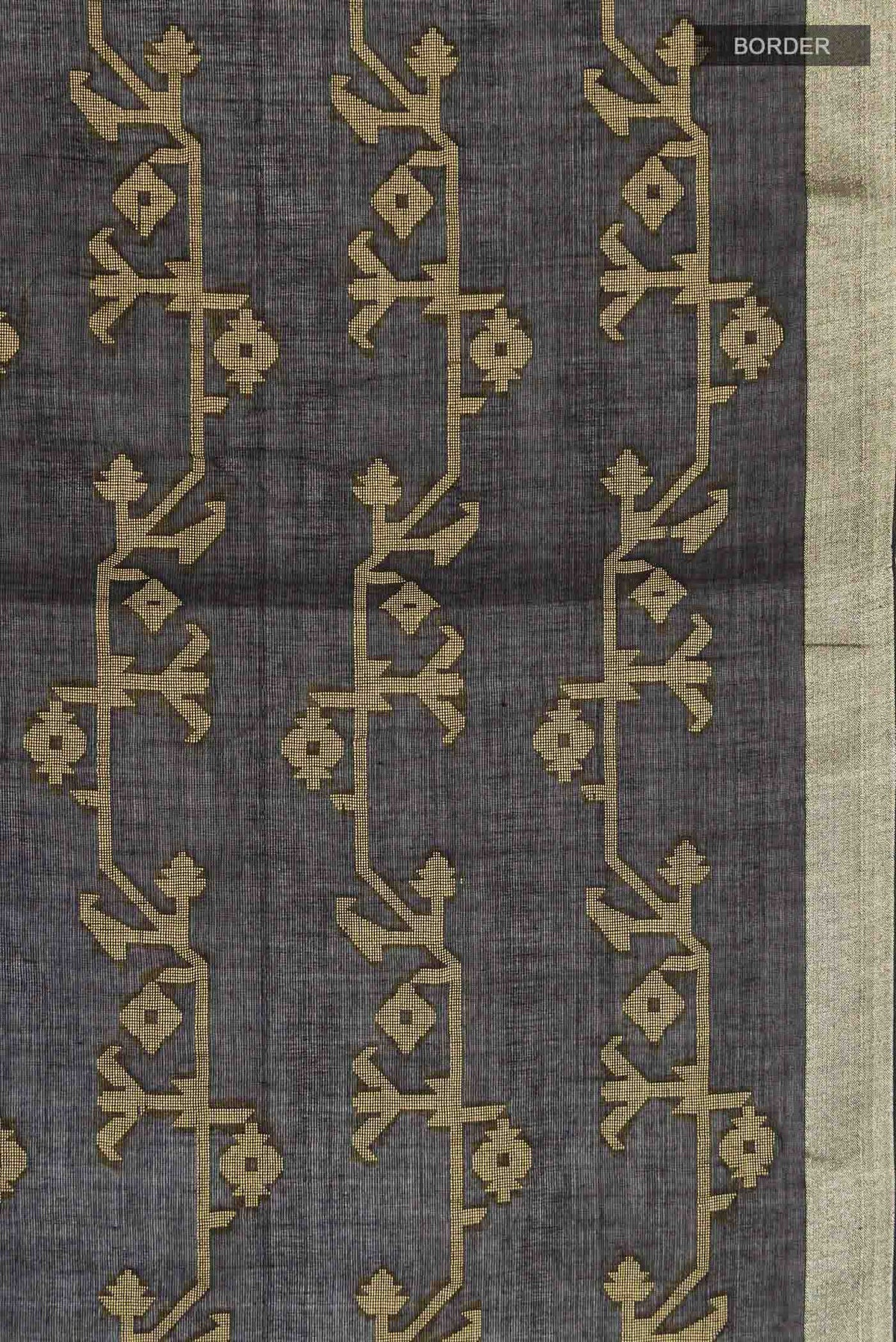 Border image of Black Bengal Cotton Saree with Jamdani on the body and Zari Border