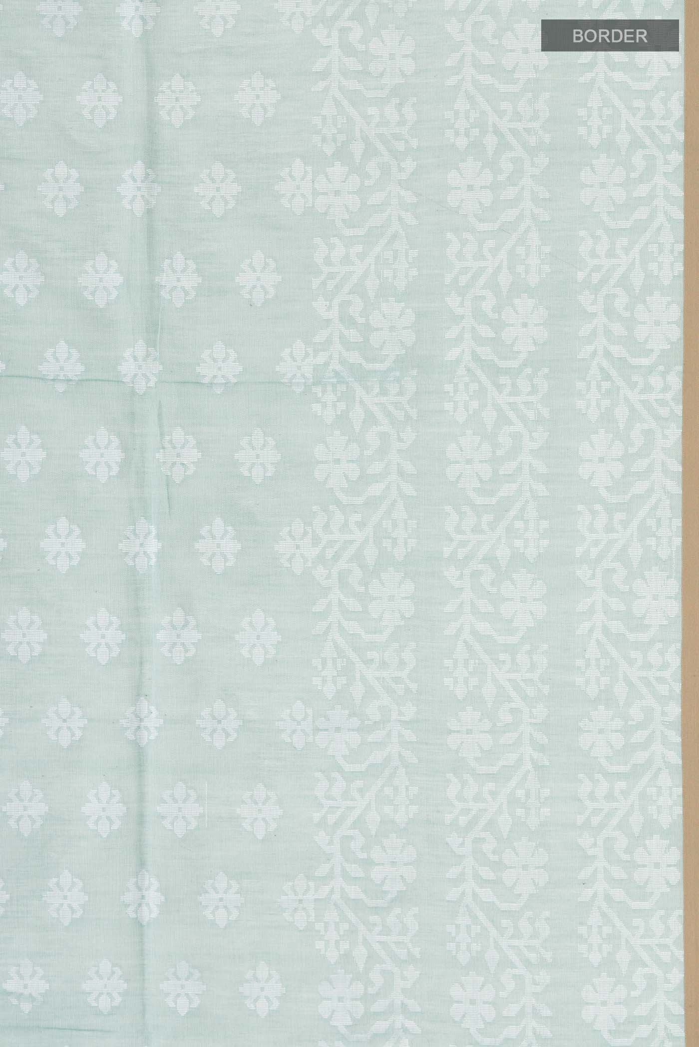 Border image of Light Green Bengal Cotton Saree with Jamdani on the body and Thread Border