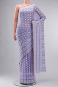 Lavender Bengal Cotton Saree with Jamdani on the body and Thread Border displayed on a mannequin