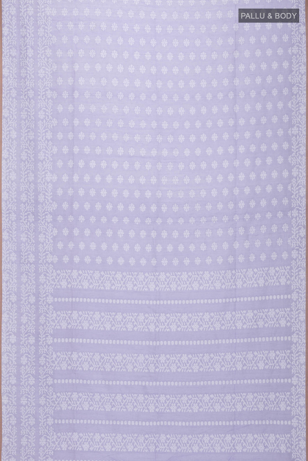 Flat view of Lavender Bengal Cotton Saree with Jamdani on the body and Thread Border