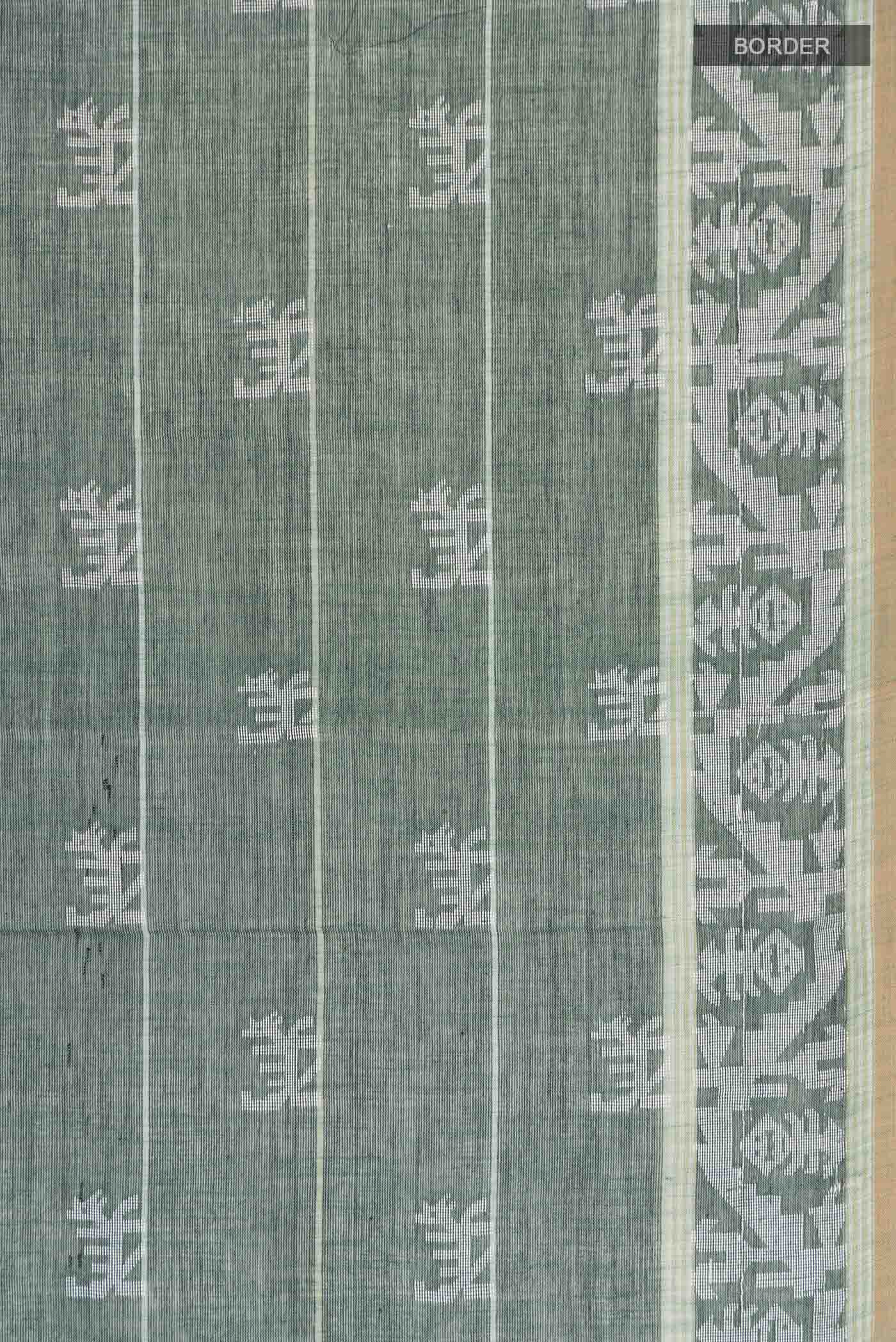 Border image of Green Bengal Cotton Saree with Jamdani on the body and Thread Border