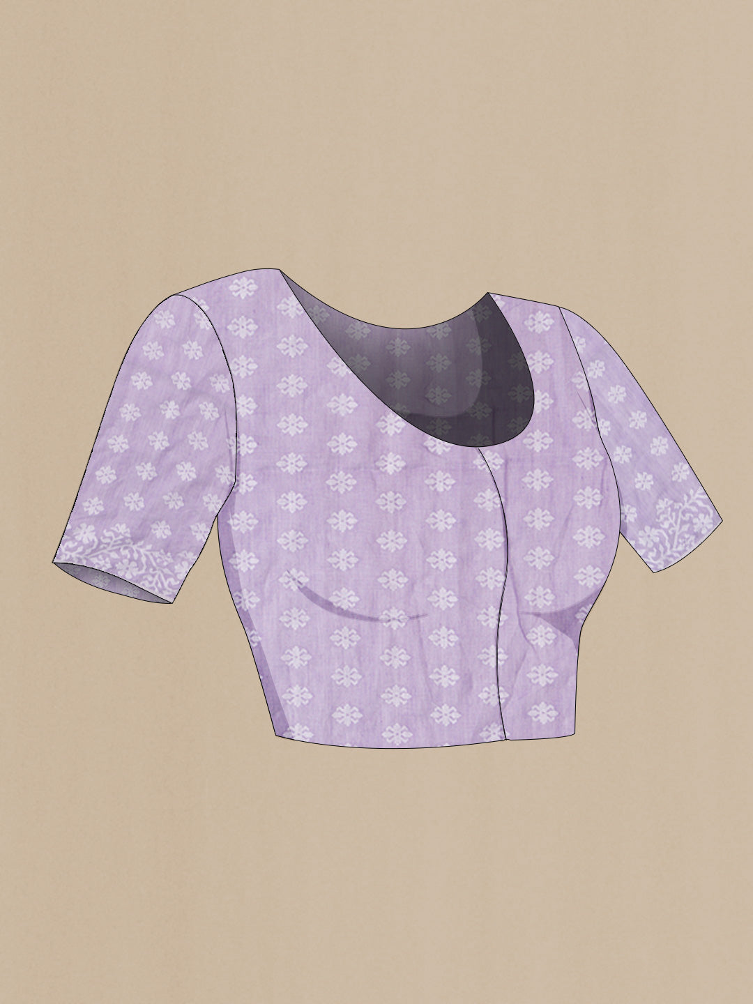 Close up image of the blouse of Lavender Bengal Cotton Saree with Jamdani on the body and Thread Border