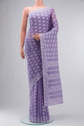 Lavender Bengal Cotton Saree with Jamdani on the body and Thread Border displayed on a mannequin
