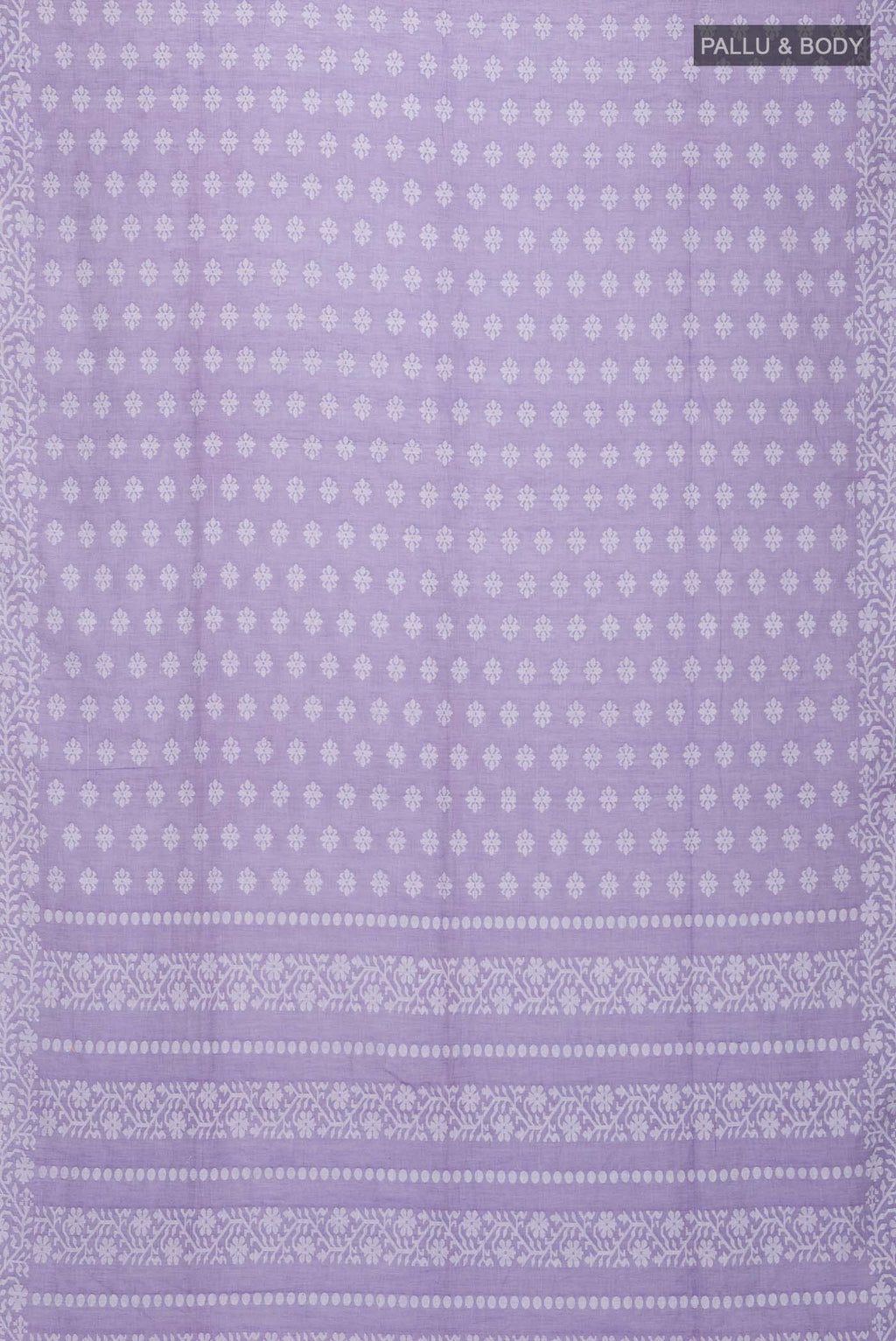 Flat view of Lavender Bengal Cotton Saree with Jamdani on the body and Thread Border