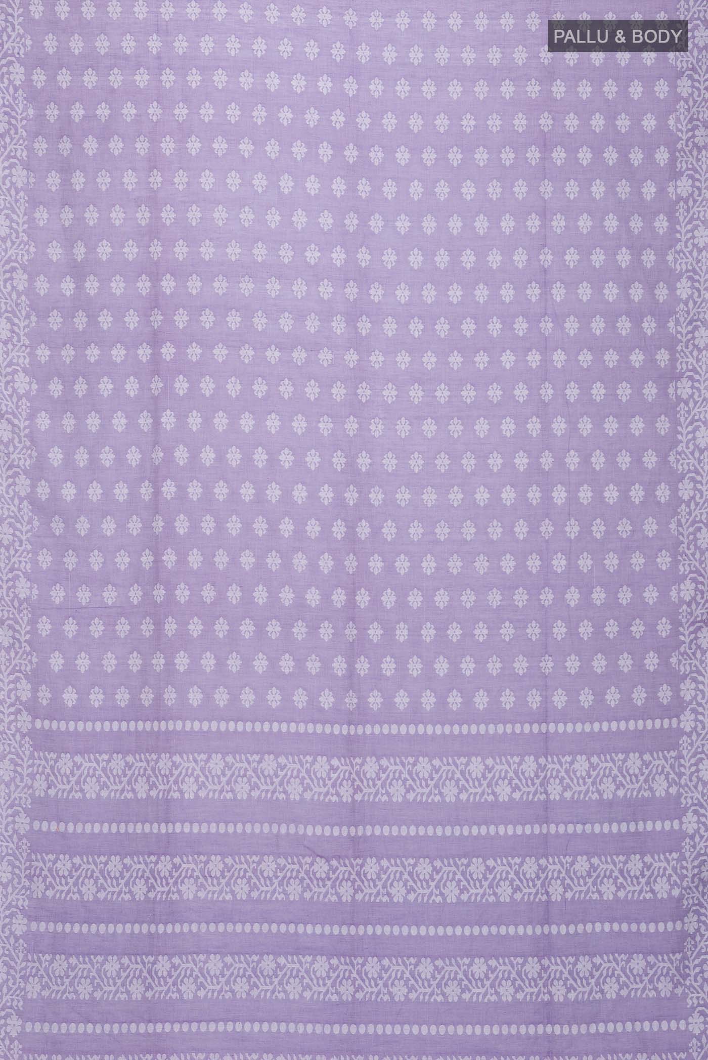 Flat view of Lavender Bengal Cotton Saree with Jamdani on the body and Thread Border