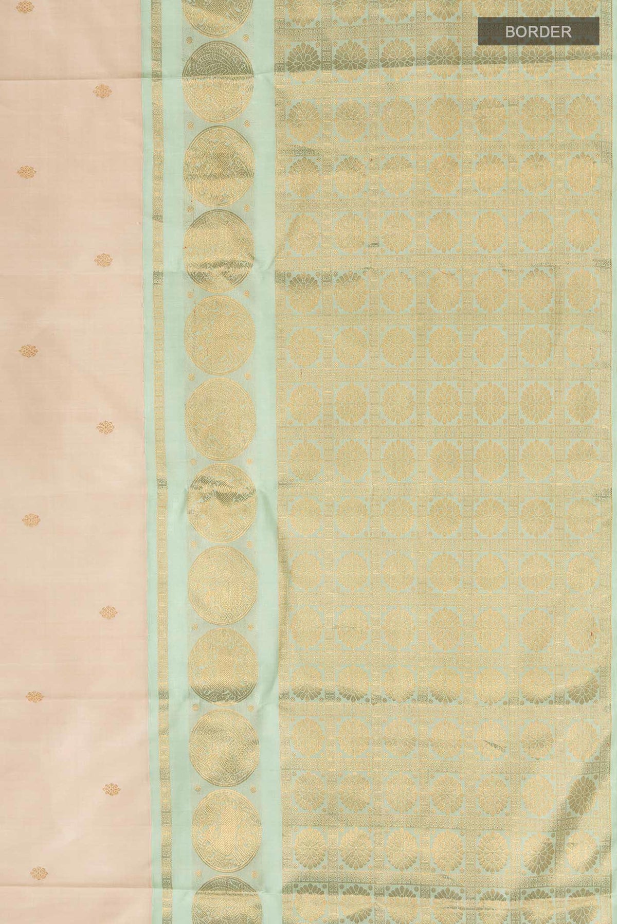 Border image of Cream Kanchipuram Silk Saree with Zari Butta on the body and Zari Border