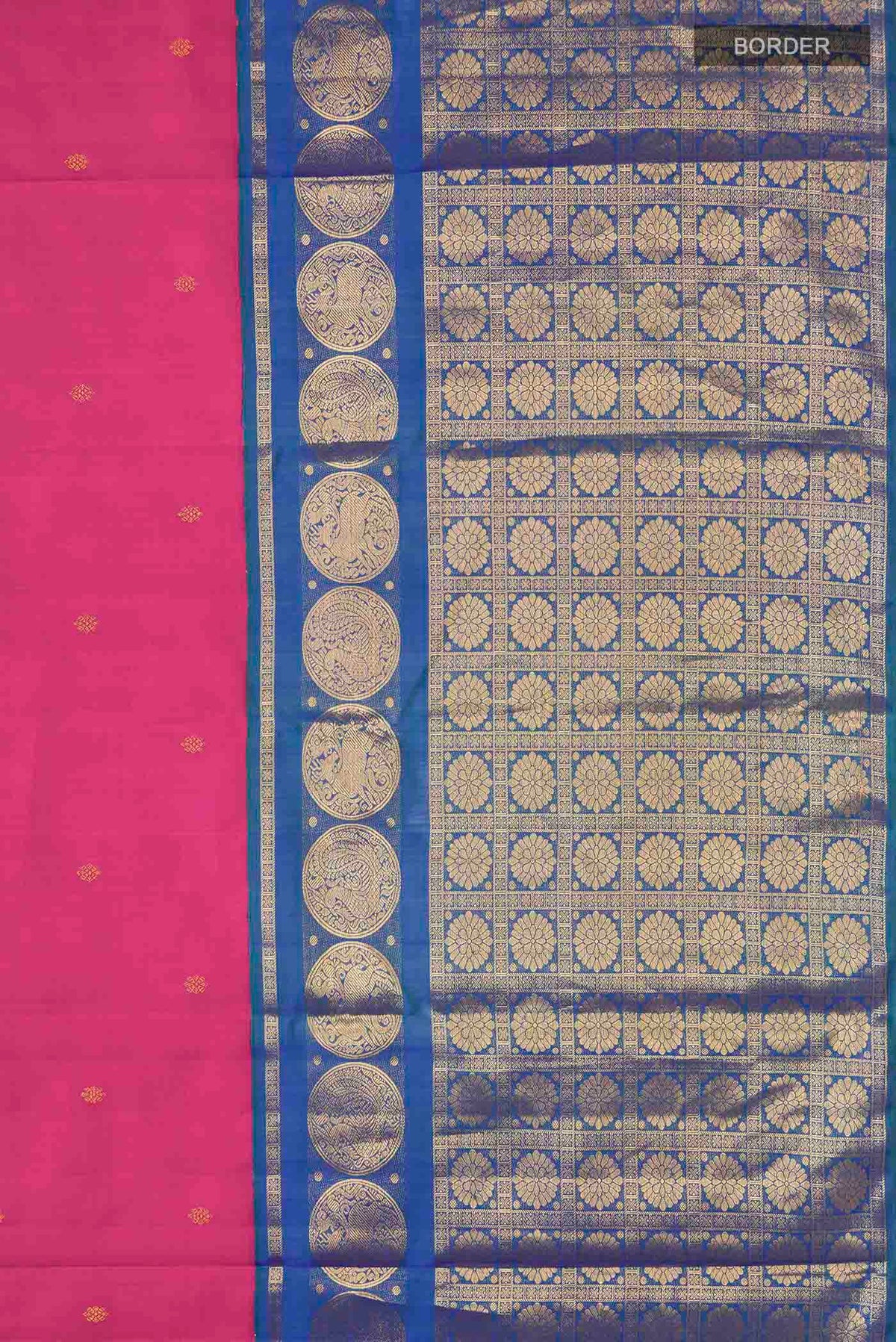 Border image of Pink Kanchipuram Silk Saree with Zari Butta on the body and Zari Border