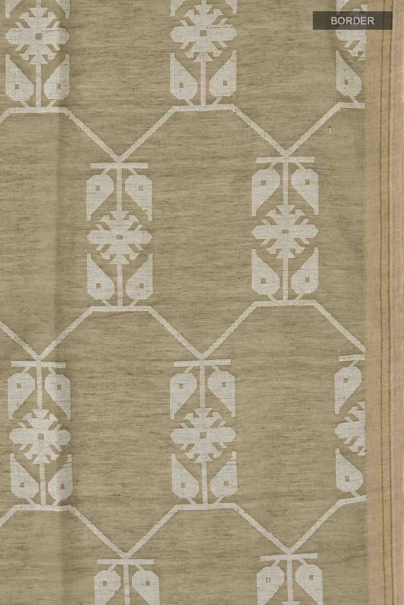Border image of Green Bengal Cotton Saree with Jamdani on the body and Zari Border