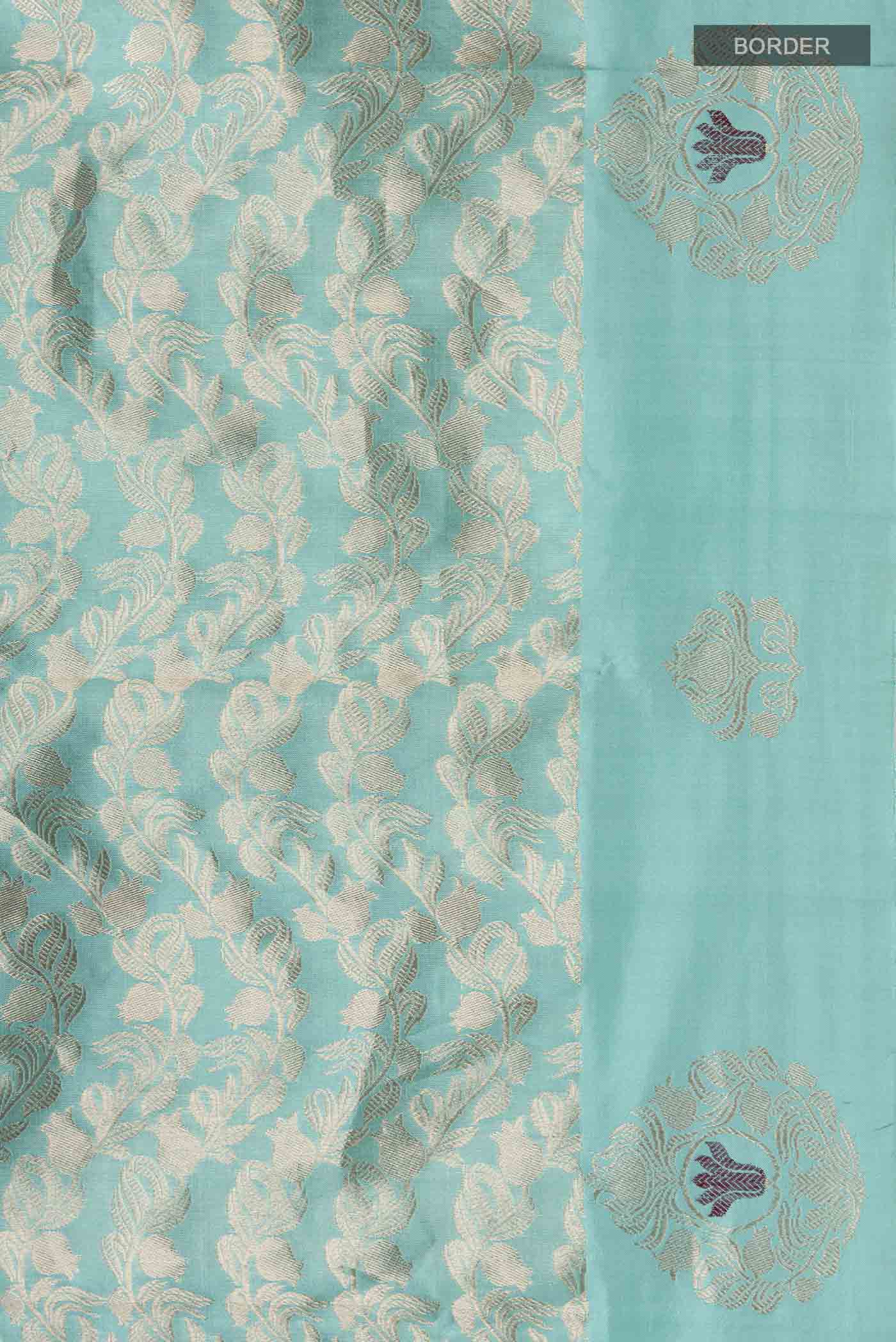 Border image of Turquoise Banarasi Katan Silk Saree with Zari Butta on the body and Zari Border