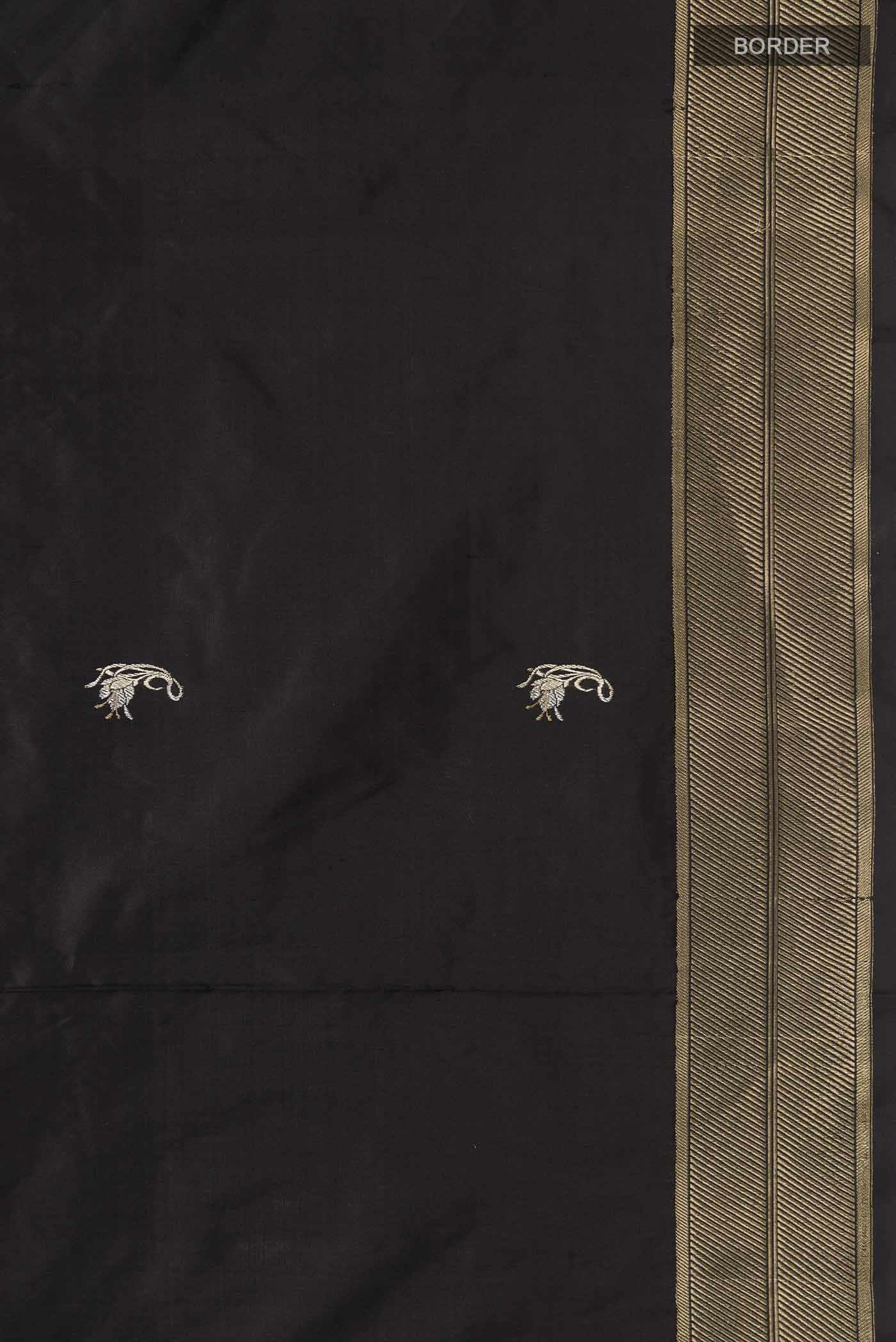 Border image of Black Banarasi Katan Silk Saree with Zari Butta on the body and Zari Border