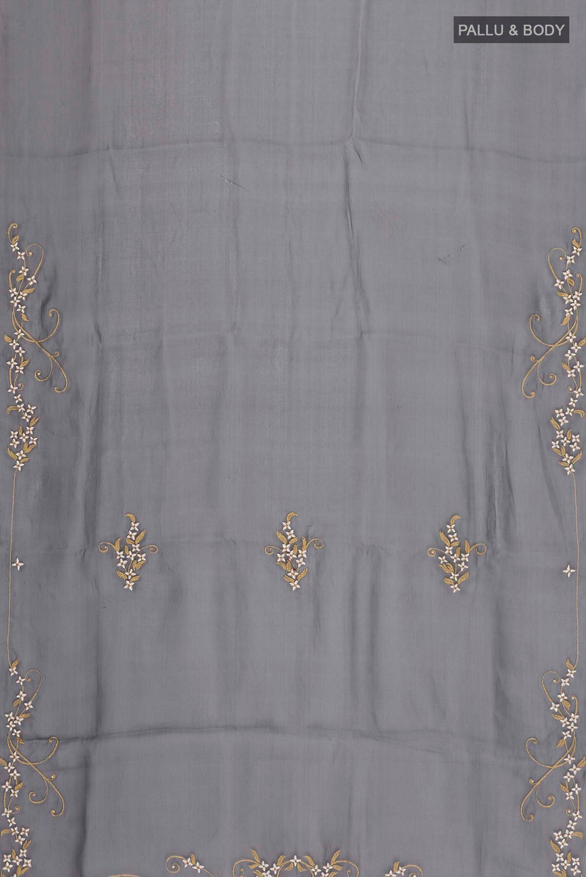 Flat view of Black Organza Silk Saree with Plain Body and Embroidery Border