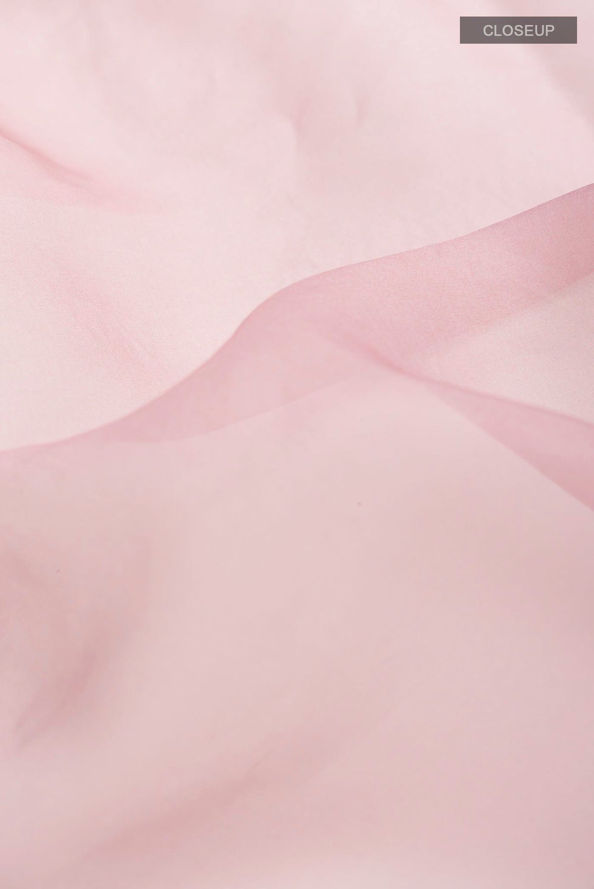Close up of Mauve Organza Silk Saree with Plain Body and Embroidery Border displaying folds