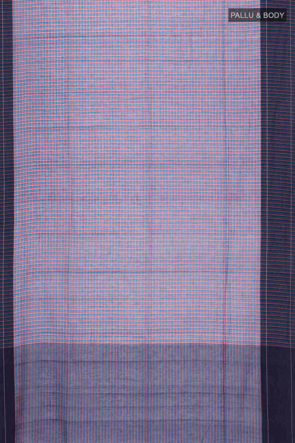 Flat view of Patang features fine multi-coloured checks woven using four harmonious hues, creating a lively yet balanced design Translating to ?te)n Hindi, the saree reflects the light, easy spirit of a patang gliding across an open sky The border and pallu are minimal, finished with delicate zari accents that add subtle richness With its balanced play of colour, it makes for a breathable, comfortable drape
