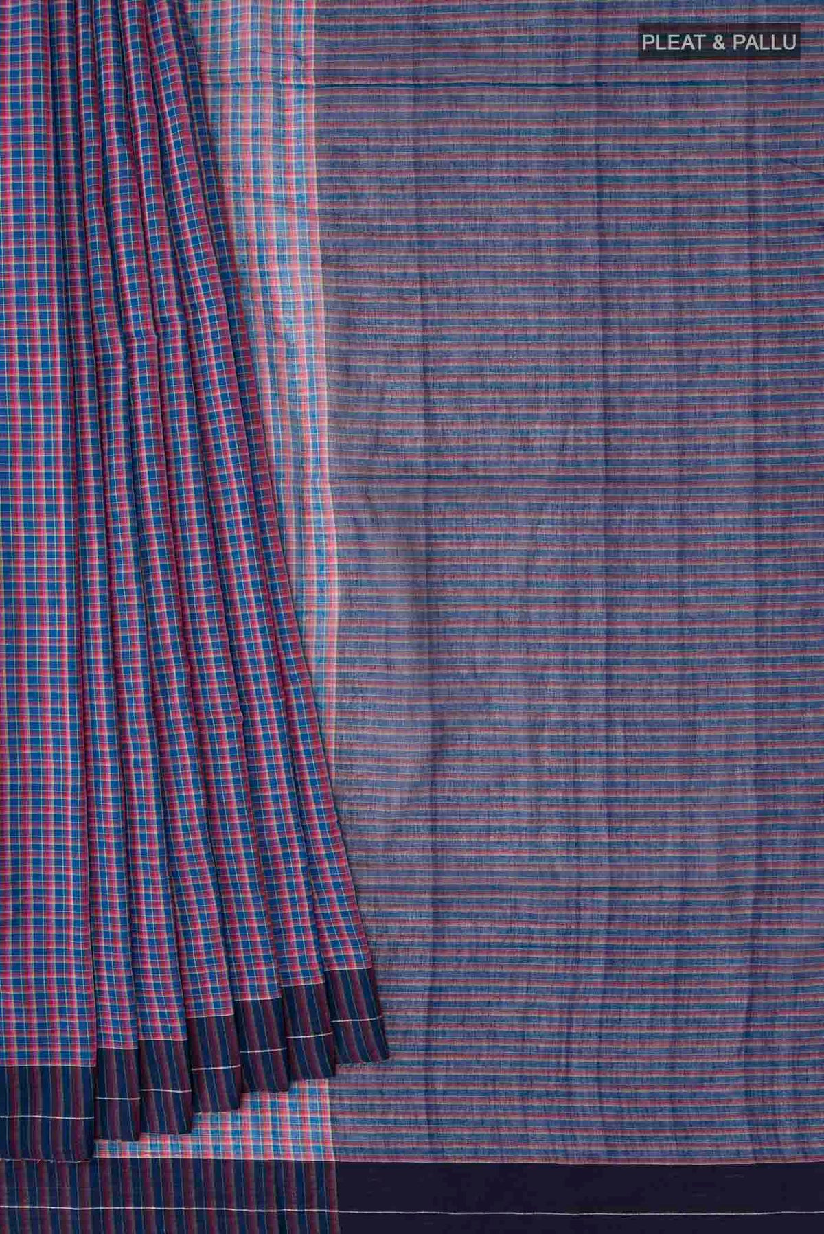 Pleats and pallu of Patang features fine multi-coloured checks woven using four harmonious hues, creating a lively yet balanced design Translating to ?te)n Hindi, the saree reflects the light, easy spirit of a patang gliding across an open sky The border and pallu are minimal, finished with delicate zari accents that add subtle richness With its balanced play of colour, it makes for a breathable, comfortable drape