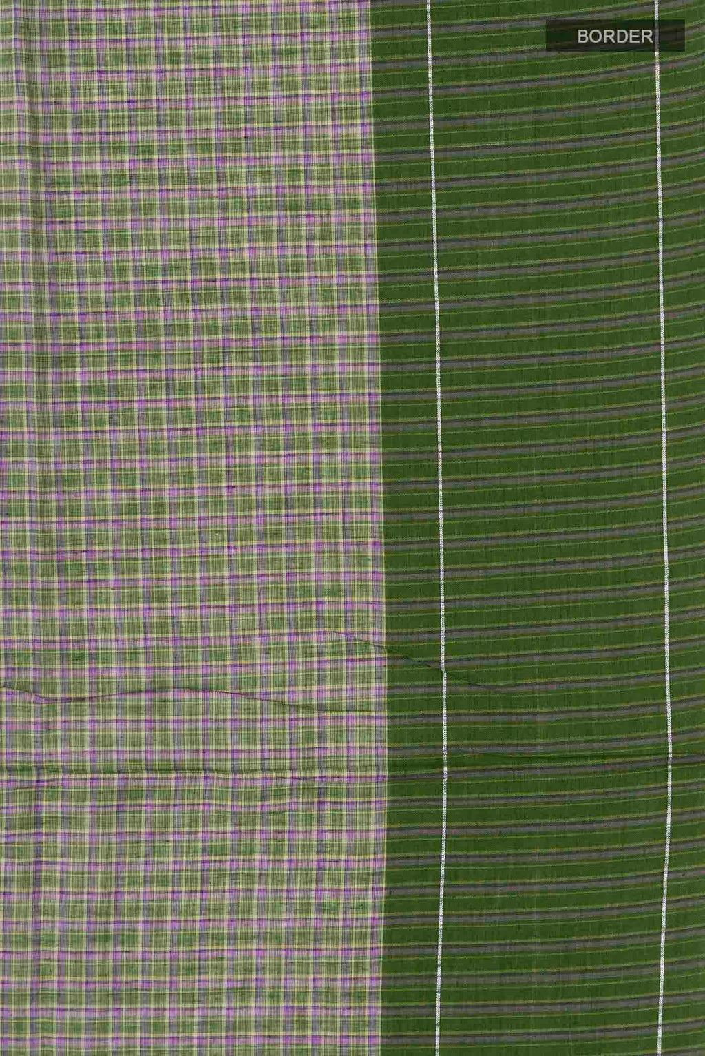 Border image of Patang features fine multi-coloured checks woven using four harmonious hues, creating a lively yet balanced design Translating to ?te)n Hindi, the saree reflects the light, easy spirit of a patang gliding across an open sky The border and pallu are minimal, finished with delicate zari accents that add subtle richness With its balanced play of colour, it makes for a breathable, comfortable drape