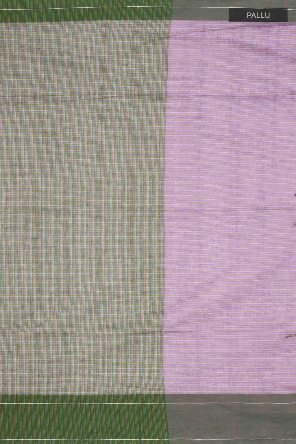 Close up image of the pallu of Patang features fine multi-coloured checks woven using four harmonious hues, creating a lively yet balanced design Translating to ?te)n Hindi, the saree reflects the light, easy spirit of a patang gliding across an open sky The border and pallu are minimal, finished with delicate zari accents that add subtle richness With its balanced play of colour, it makes for a breathable, comfortable drape