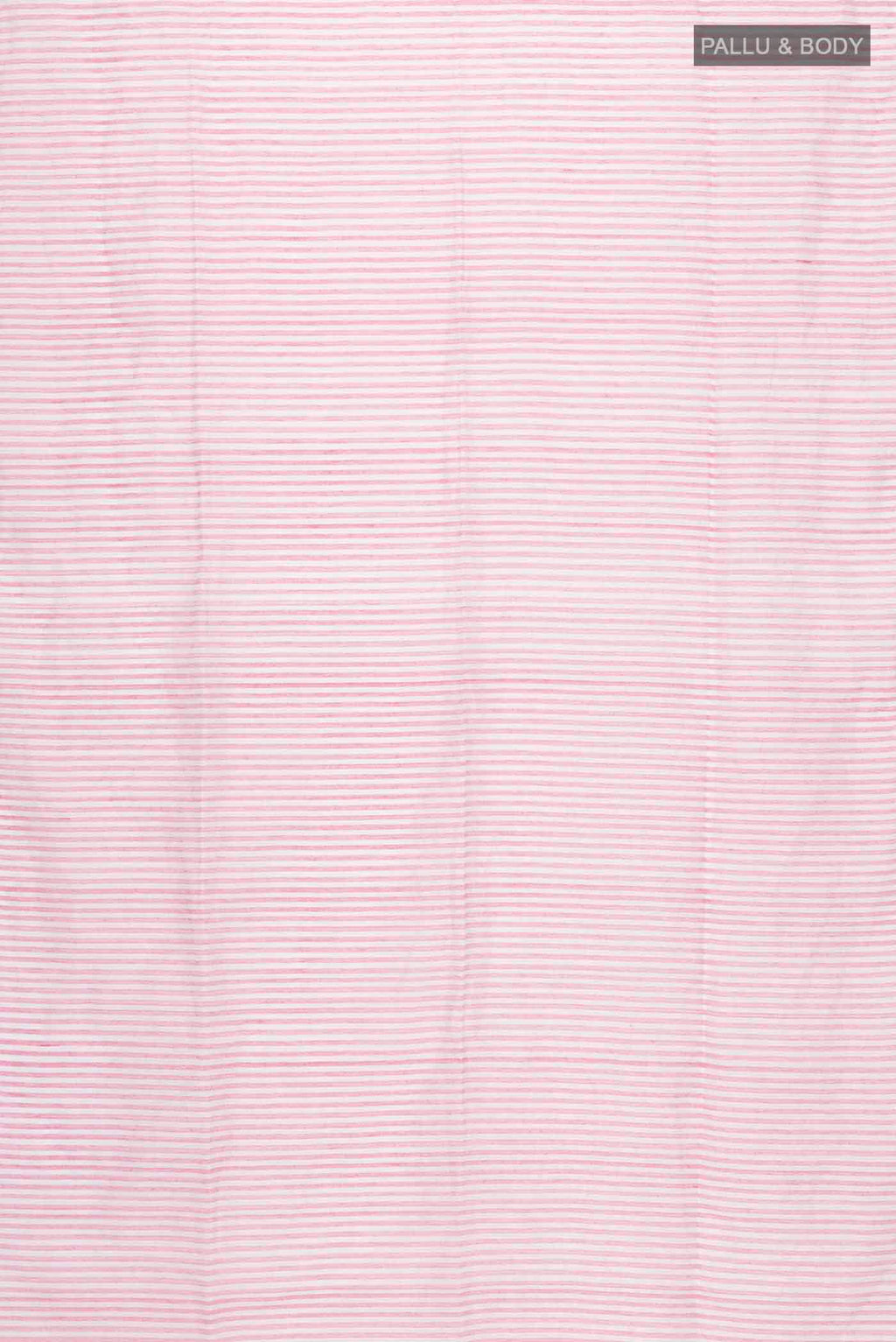 Flat view of Mogra is designed to feel light and effortless Its muted pastels draw from the soft, fragrant bloom of jasmine, mogra, giving the saree its name Intentional colour-blocking lends it a distinct presence, while contrasting panels shape the pleats and pallu with quiet structure Fine vertical stripes add subtle detail, and silver zari stripes on the pallu offer a gentle, radiant highlight