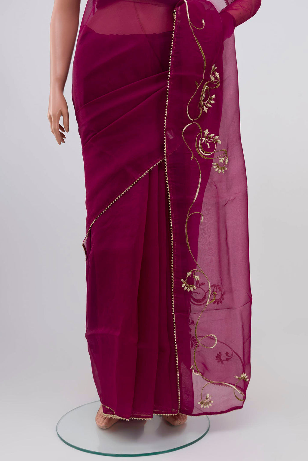 Border image of Purple Organza Silk Saree with Embroidery on the body and Attached Border