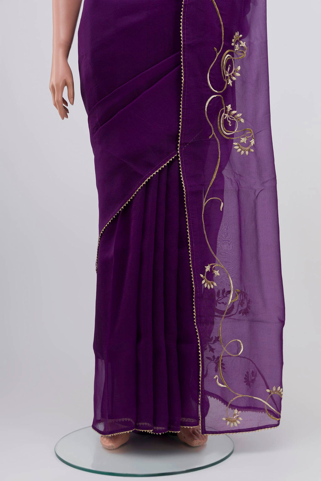 Border image of Violet Organza Silk Saree with Embroidery on the body and Attached Border