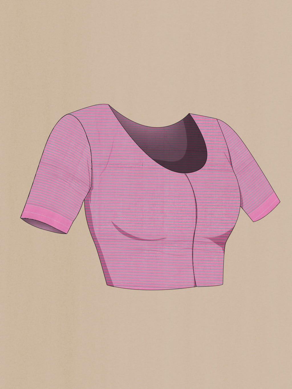 Close up image of the blouse of Patang features fine multi-coloured checks woven using four harmonious hues, creating a lively yet balanced design Translating to ?te)n Hindi, the saree reflects the light, easy spirit of a patang gliding across an open sky The border and pallu are minimal, finished with delicate zari accents that add subtle richness With its balanced play of colour, it makes for a breathable, comfortable drape